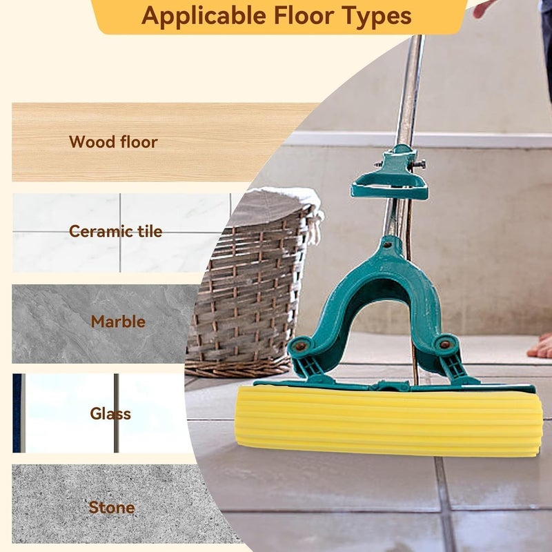 Beufee Sponge Mops for Floor Cleaning, Mop Head Refills PVA Sponge Roller Replacements, Super Absorbent Roller Refill for Home Cleaning Tool, Yellow, Set of 2 （Only Head） - Image 5